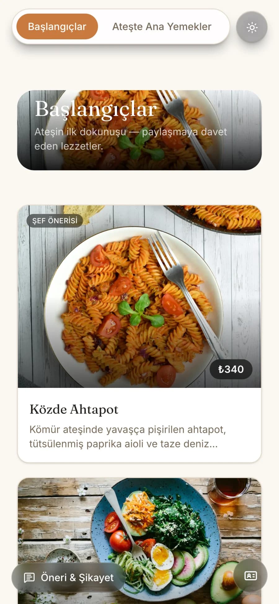 Pastane QR menüsü aydınlık modda, büyük ürün fotoğraflarıyla